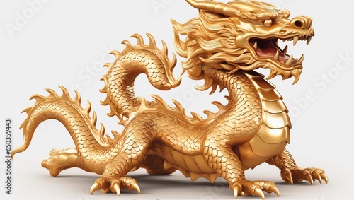 golden dragon statue on white background 