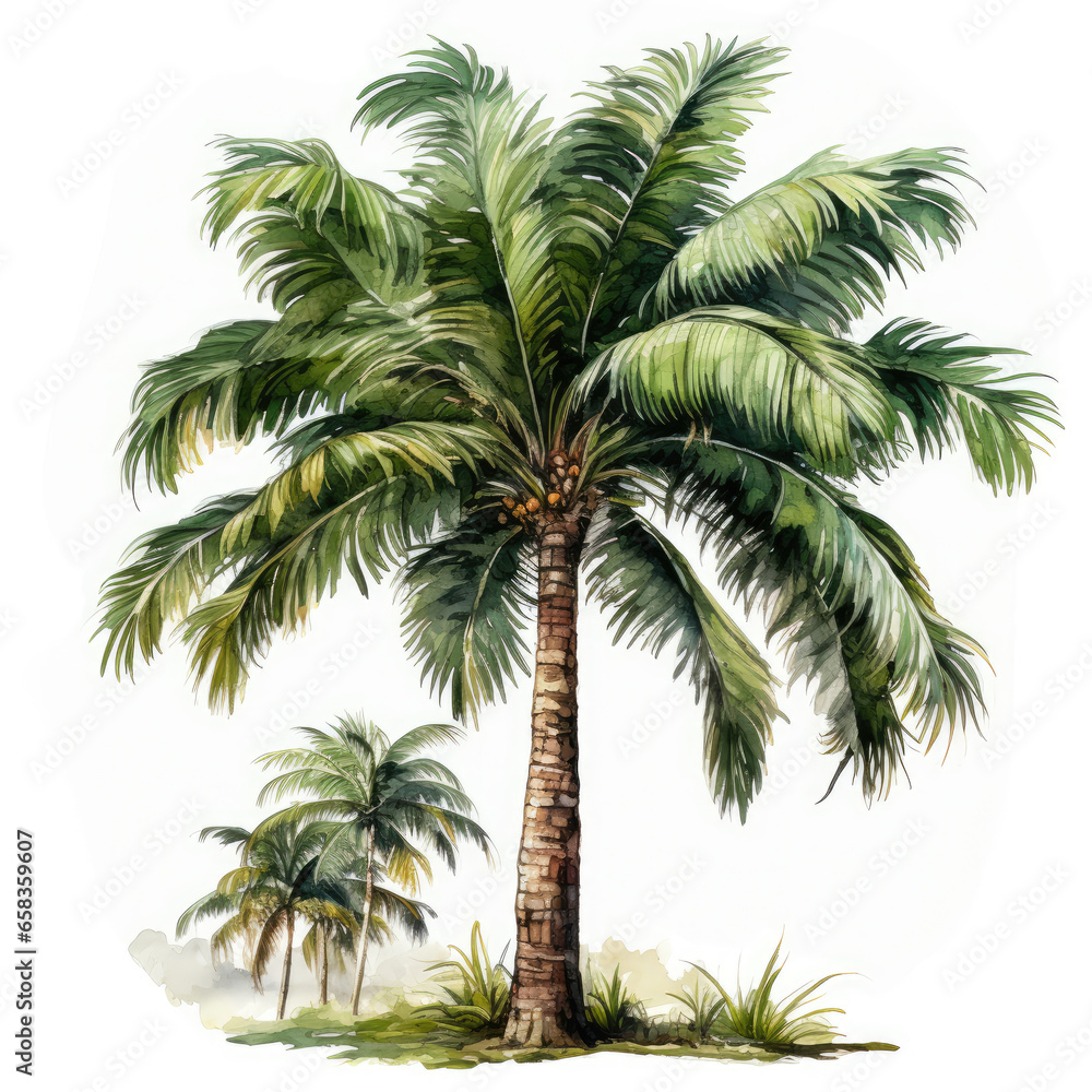 watercolor Palm Tree clipart, generative ai