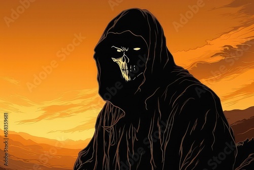 Illustration Of The Grim Reaper, Depicting Scary And Horrifying Figure. Сoncept Grim Reaper Illustration, Scary Figure, Horrifying Depiction, Dark And Eerie Artwork © Anastasiia