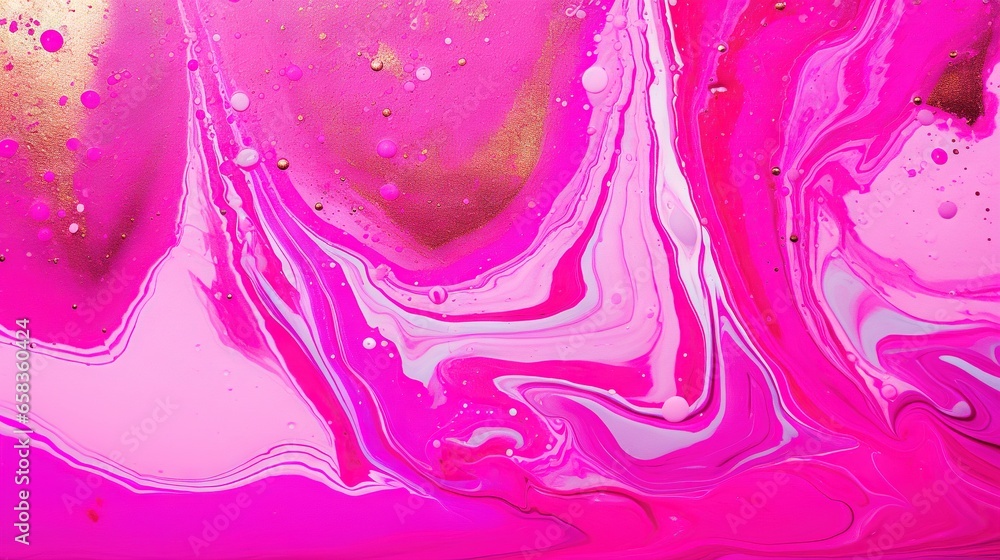  a close up of a pink and gold liquid painting with a black background.  generative ai