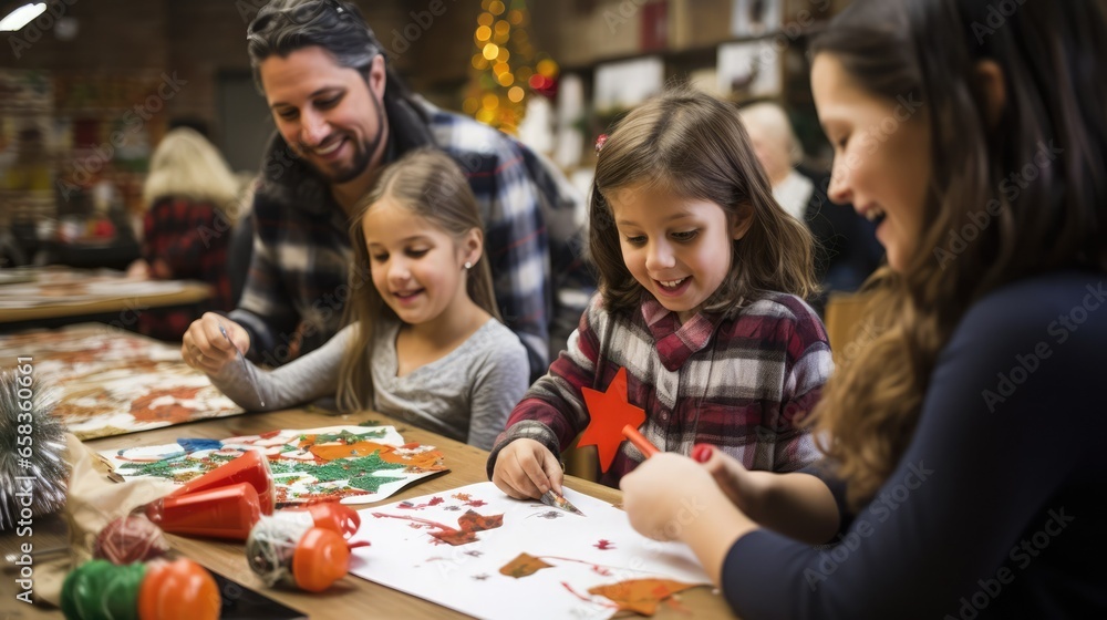 Christmas craft workshop, people learn to make christmas handmade stuff