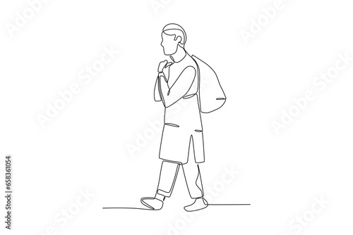 An old man carried a bag on his back. International migrants day one-line drawing