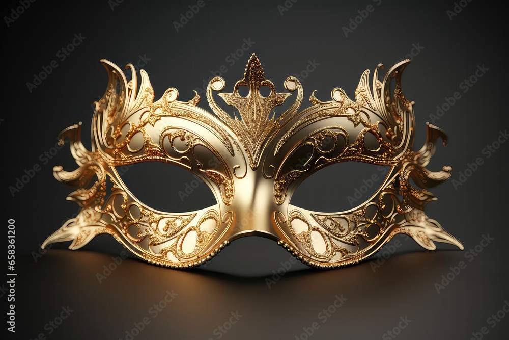 Elegant Golden Venetian Mask. Сoncept 1. Masquerade Ball Fashion 2. Venetian Carnival Traditions 3. Gold-Themed Party Decor 4. Mystery And Allure Of Masks