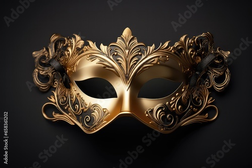 Elegant Golden Venetian Mask. Сoncept Masquerade Ball, Italian Fashion, Luxury Accessories, Costume Parties