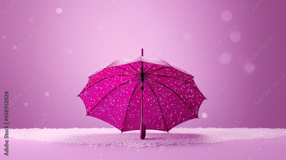 a pink umbrella sitting on top of a pile of snow.  generative ai