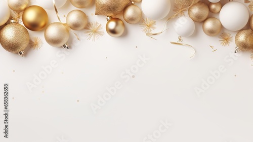  a white and gold christmas background with gold and white ornaments. generative ai