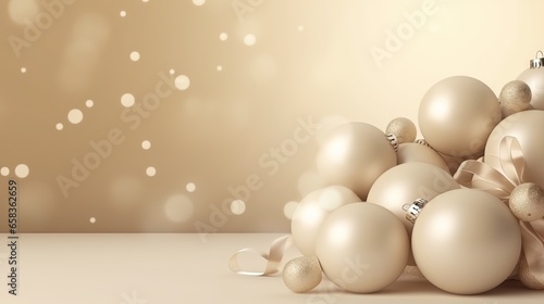  a pile of white christmas balls with a bow on them. generative ai