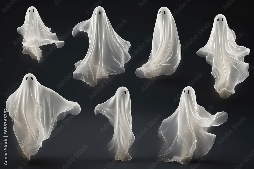 Halloween Ghosts On Background, Featuring Spirit Figures - obrazy, fototapety, plakaty 