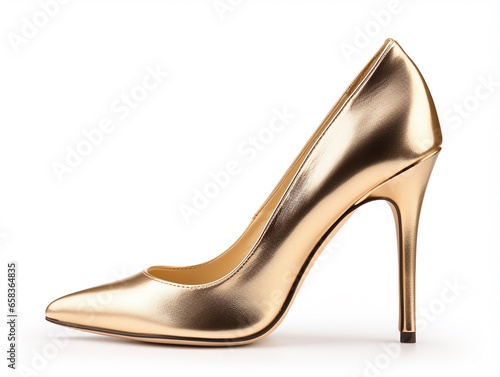 Golden stiletto heels woman shoes isolated on white