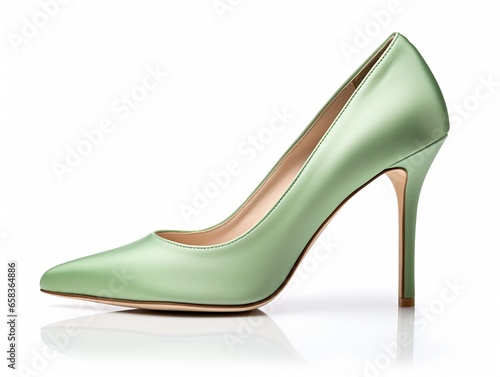 Women's shoes, mint green silky high heeled stiletto isolated on white background