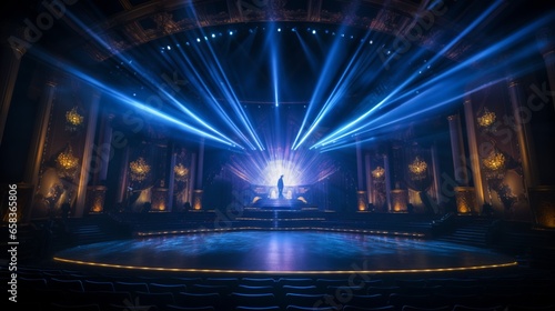 a theater stage with dramatic stage lighting, capturing the essence of captivating live performances