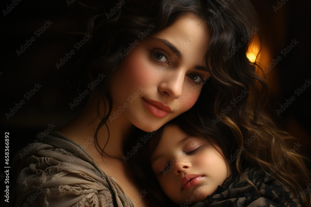 A mother gently cradling her newborn baby, exemplifying the purest form of maternal love. Concept of maternal affection. Generative Ai. A mother gently cradling her newborn baby, exemplifying the purest form of maternal love. Concept of maternal affection. Generative Ai.