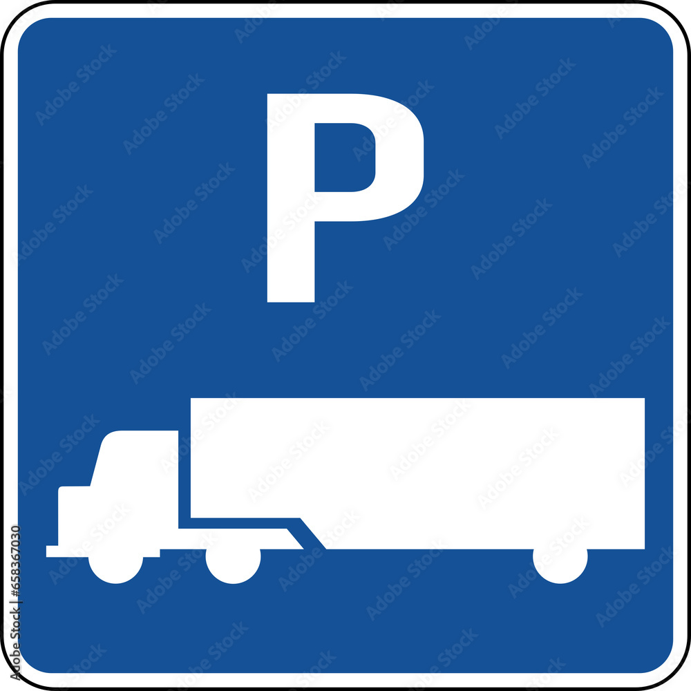 Transparent PNG of a Vector graphic of a blue usa Truck Parking mutcd highway sign. It consists of a silhouette of a Truck below the letter P contained in a blue square Transparent PNG of a Vector graphic of a blue usa Truck Parking mutcd highway sign. It consists of a silhouette of a Truck below the letter P contained in a blue square