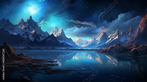 a valley under a starry sky, where the cosmos above mirrors the wonders of the earth below