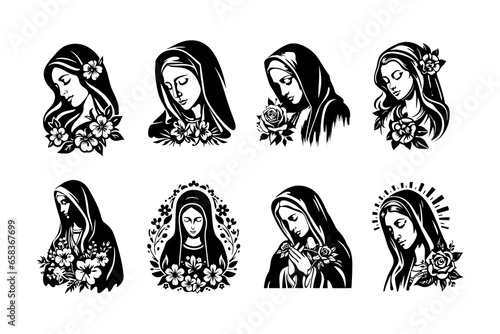 Virgin Mary with Flowers Vector Collection