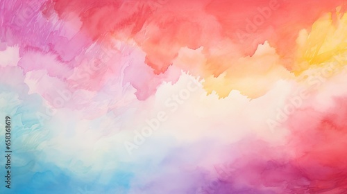  a painting of a multicolored sky with clouds in the background. generative ai