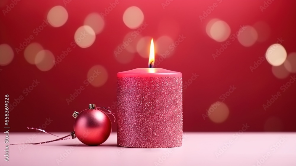 a pink candle with a red ornament next to it. generative ai a pink candle with a red ornament next to it. generative ai