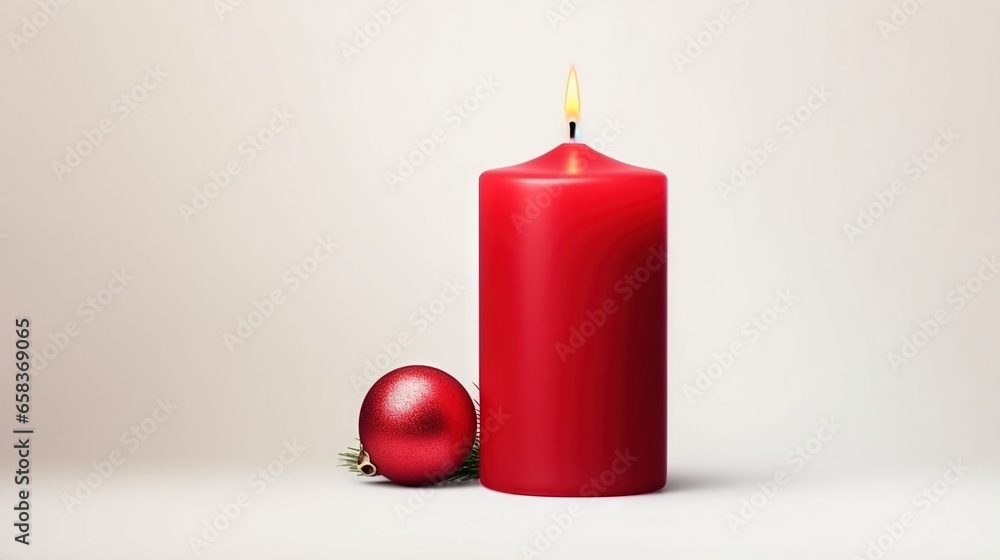 a red candle with a red ornament next to it. generative ai a red candle with a red ornament next to it. generative ai