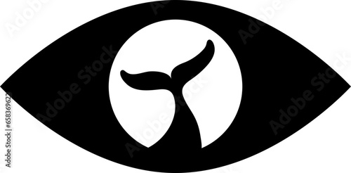 Dolphin watching icon isolated on transparent background. Human eye with dolphin tail silhouette vector illustration