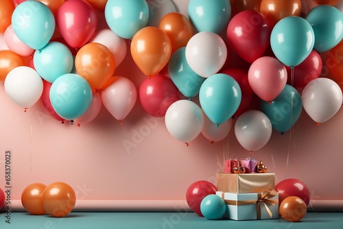 Playful Event Setup Balloon, Gifts, and Gift Box Mockup to Create a Lively Atmosphere Generative AI