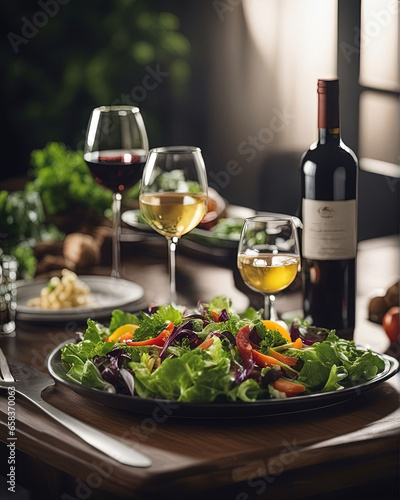 salad dish and wine - Created with Generative AI Technology
