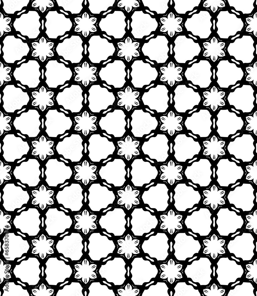 Naklejka premium Black and white seamless abstract pattern. Background and backdrop. Grayscale ornamental design. Mosaic ornaments. Vector graphic illustration. EPS10.