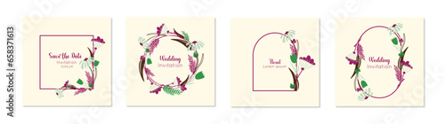 Carton d’invitation mariage fleurs, save the date, couronne florale, style abstrait moderne