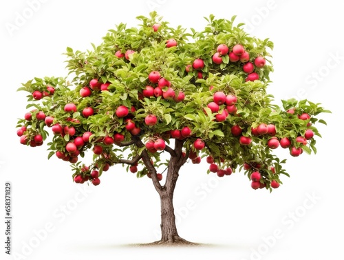 Apple tree with apples isolated on white, concept of harvest, agriculture and fruit gardening, pick up event.
