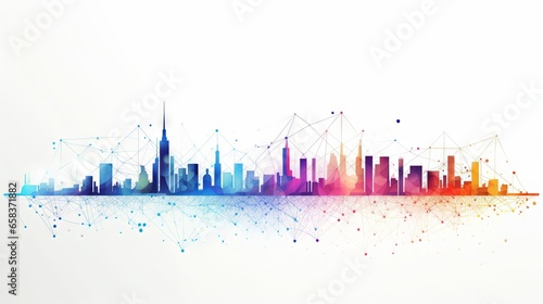  a city skyline with lines and dots on a white background.  generative ai