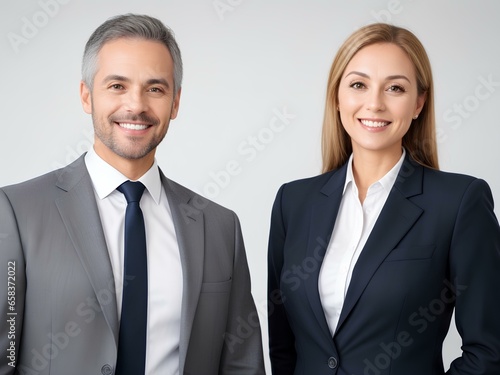 portrait of two business people poses in studio