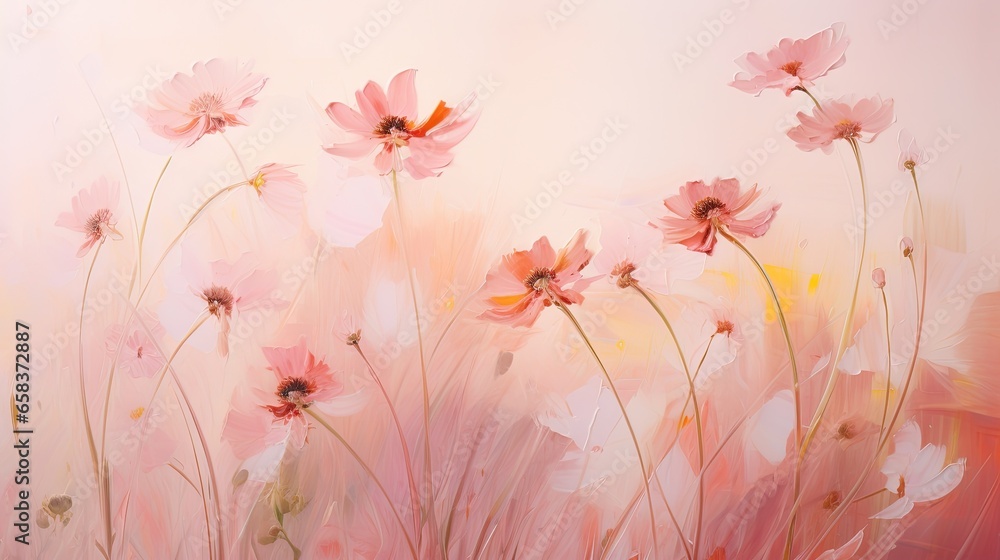  a painting of pink flowers on a white background with a pink background.  generative ai