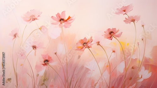  a painting of pink flowers on a white background with a pink background.  generative ai © Nadia