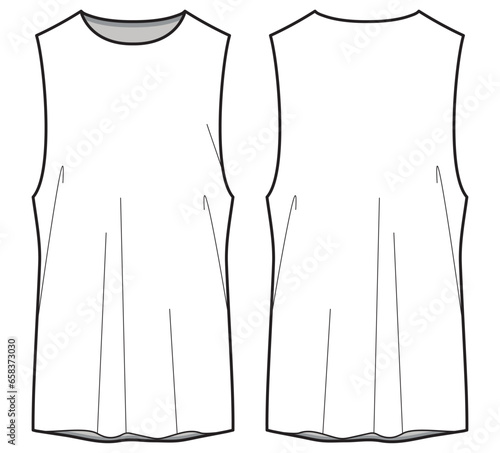 Men's sleeveless T Shirt vest flat sketch fashion illustration drawing template mock up with front and back view. Tank top cad drawing template
