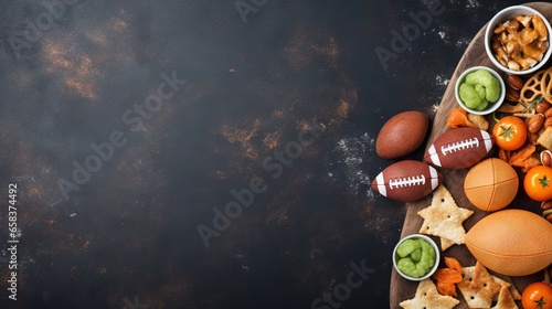  a football themed snack spread with crackers  crackers  and fruit.  generative ai