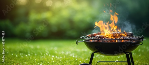 Flame on grass barbecue grill backdrop photo