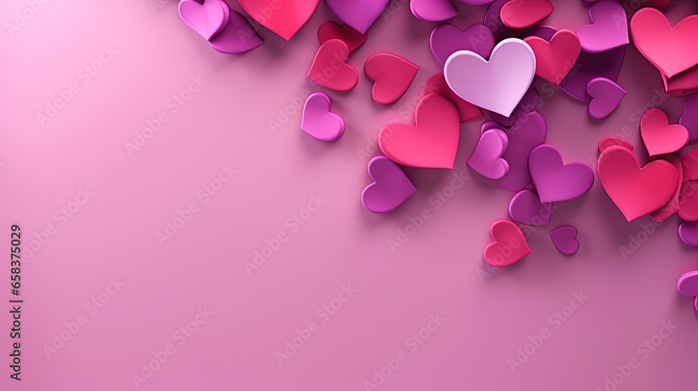  a bunch of pink and purple hearts on a pink background.  generative ai