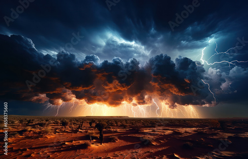Storm and lightning against a multicolored sky, background for weather forecast, generative AI