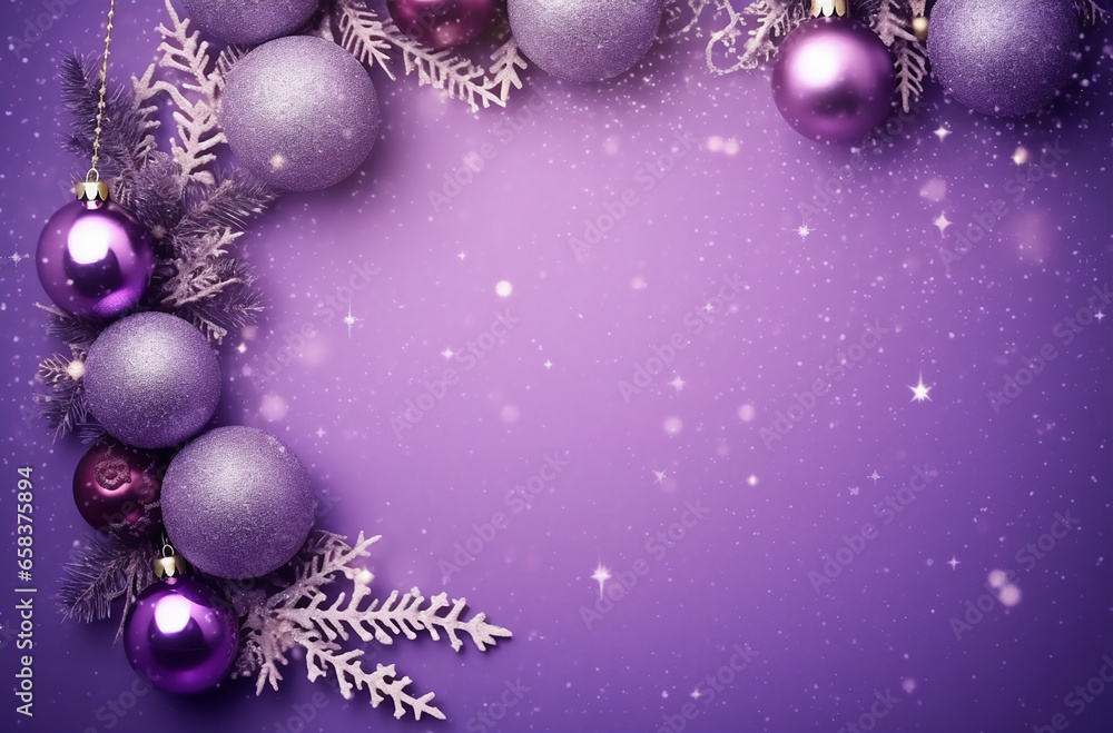 Black and golden Christmas background with balls on a purple background. Black and golden Christmas background with balls on a purple background.