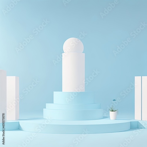 So beautiful blue background for product presentation minimalistic light with podiums on different layer
