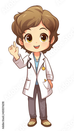 emoticon expression with Doctor little girl character, pose with hand like human on transparent background