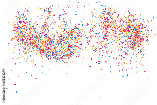 Colorful Explosion Of Confetti. Grainy Abstract Multicolored Texture Isolated On White Background. Flat Design Element. Vector Illustration, Eps 10.