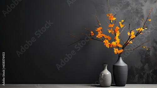  two vases with yellow flowers in them on a table.  generative ai