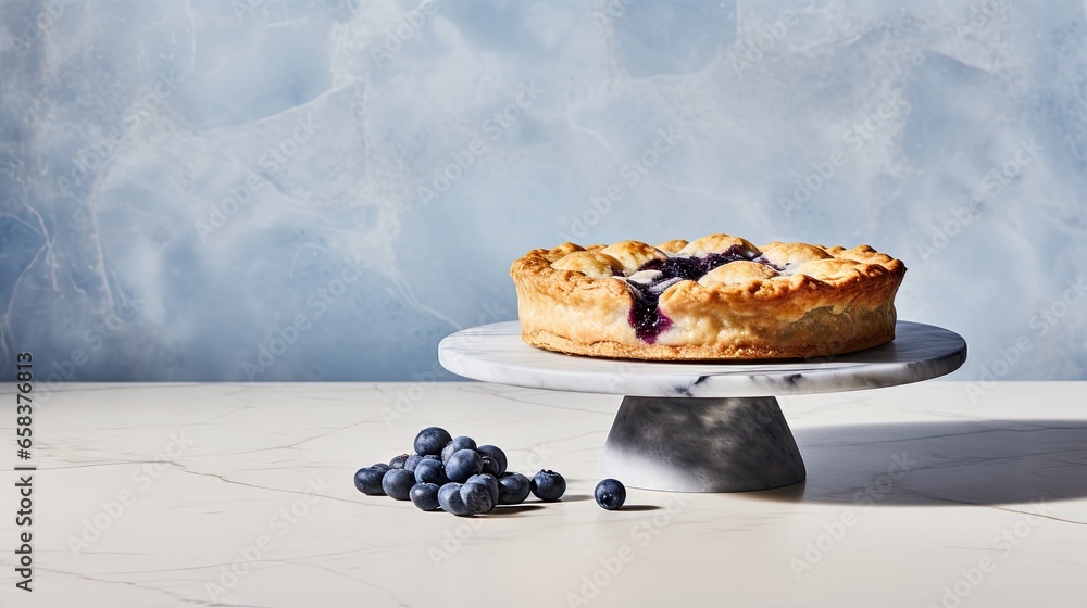  a blueberry pie on a cake stand with blueberries.  generative ai - obrazy, fototapety, plakaty 
