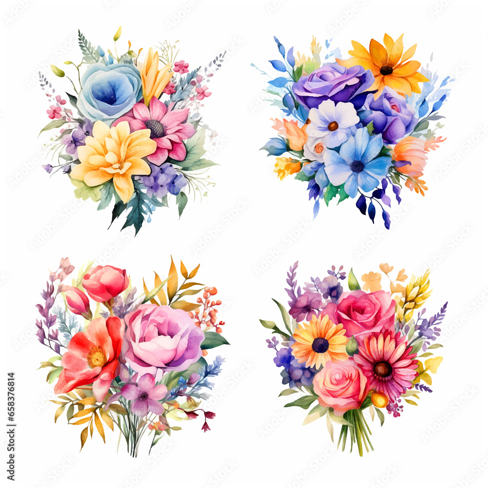 Set of flowers bouquet watercolor paint Set of flowers bouquet watercolor paint