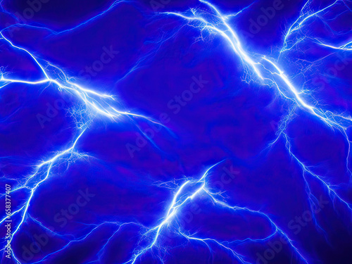 Electric background blue lightning on a black background. © Romaboy