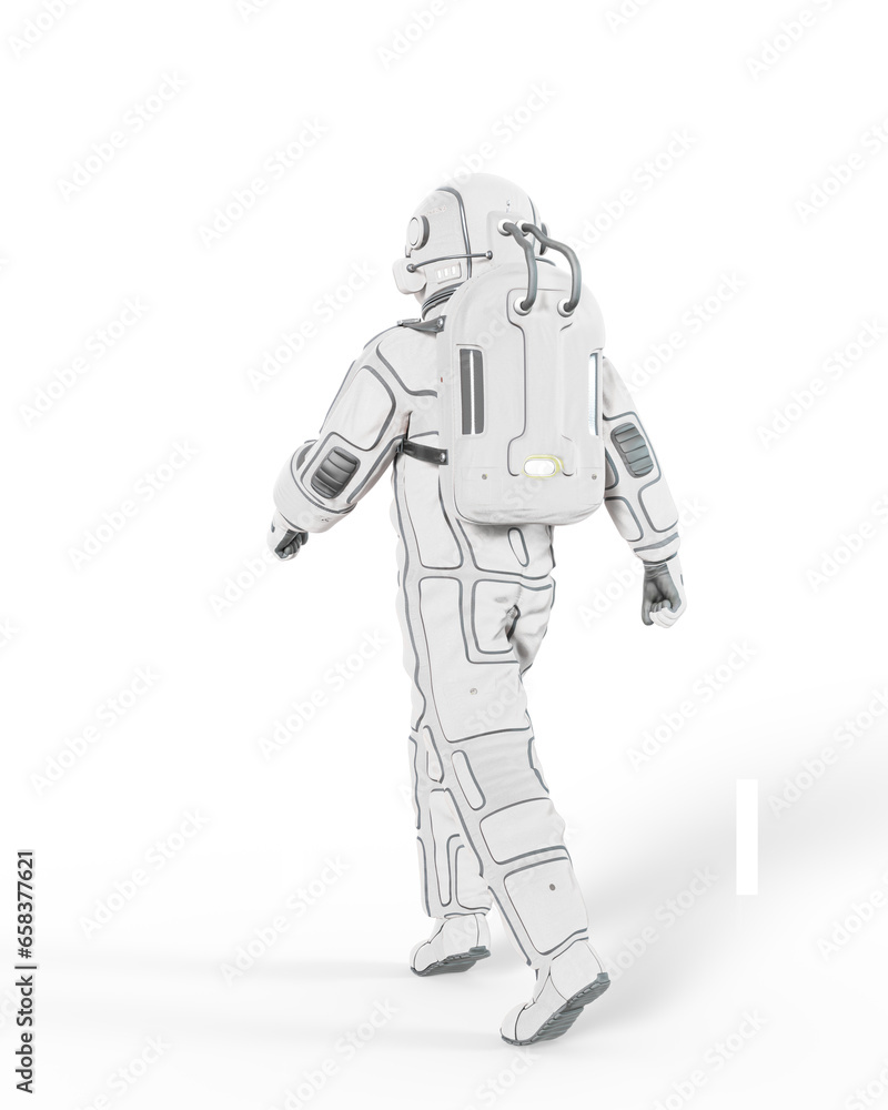 astronaut is walking and passing by on rear view astronaut is walking and passing by on rear view