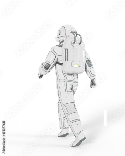 astronaut is walking and passing by on rear view
