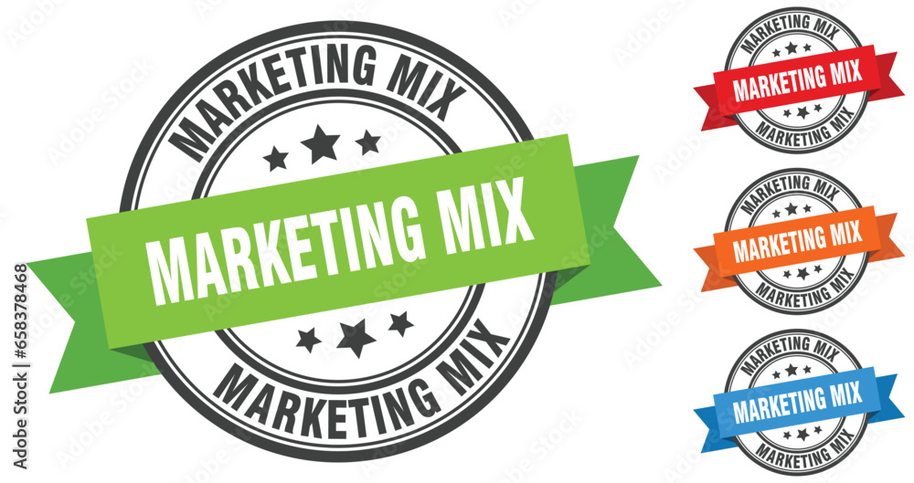 Obraz premium marketing mix stamp. round band sign set. label