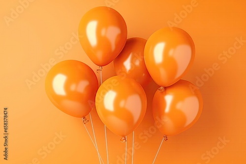 Orange Helium Party Balloons Floating On Orange Background. Сoncept Party Balloons, Helium Balloons, Orange Balloons, Balloon Decorations