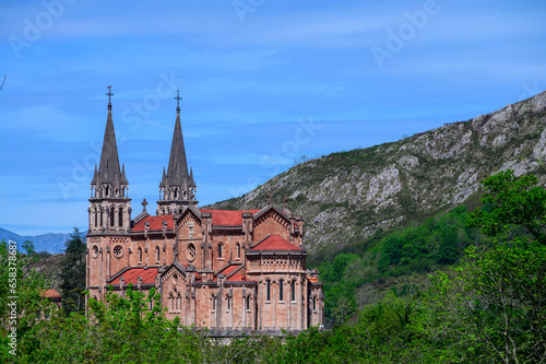 View on Basilica de Santa Maria la Real de Covadonga, Asturias, North of Spain
